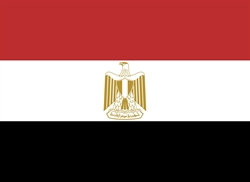 [ai] The flag of Egypt featuring horizontal stripes of red, white, and black with a golden eagle emblem in the center of the white stripe.